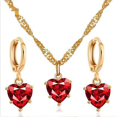 Nihao Hot Sale - Romantic Elegant Red Love Necklace with Earrings. Crystal Zircon Necklace Set