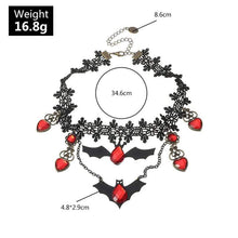 Nihao Spooky Halloween Lace Bat Necklace - Blood Sucking Vampire Themed