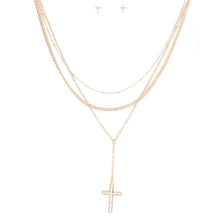 Gold Triple Chain Cross Set