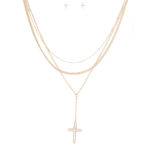 Gold Triple Chain Cross Set