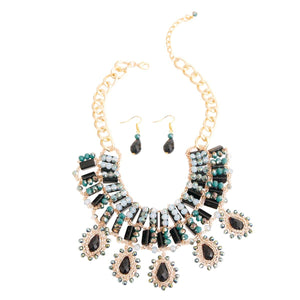 We Sell Fashion Bead Collar Set Elegant Black and Gold Bead Collar Set with Matching Earrings