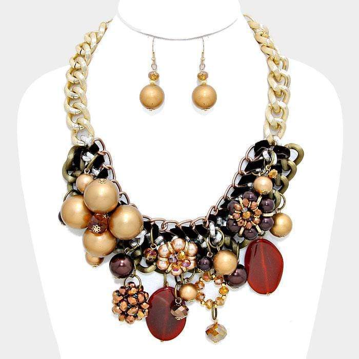 We Sell Fashion Chunky TANGLED CHUNKY PEARL & METALLIC BEAD BALL NECKLACE