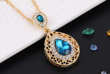 We Sell Fashion Costume Jewelry Aqua Color Stone Necklace w Faux Gold Trim w Matching Earrings