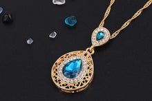 We Sell Fashion Costume Jewelry Aqua Color Stone Necklace w Faux Gold Trim w Matching Earrings
