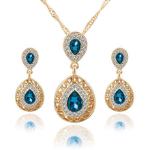 We Sell Fashion Costume Jewelry Aqua Color Stone Necklace w Faux Gold Trim w Matching Earrings