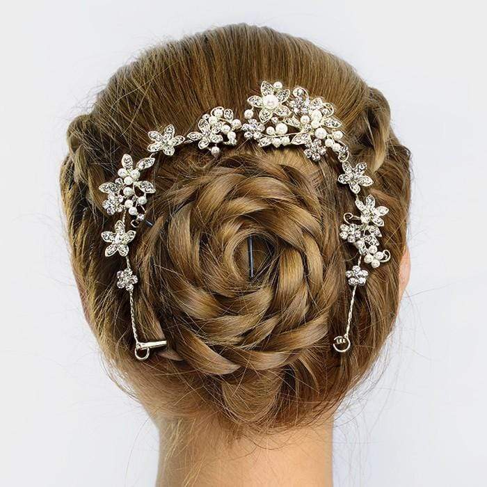 We Sell Fashion Fashion Accessories Crystal Rhinestone Pearl Flower Silver Colored Vine Bun Wrap Headpiece