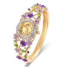 We Sell Fashion Fashion Gold ColorPurple Flower Decorated Hollow Out Design Color Matching Watch