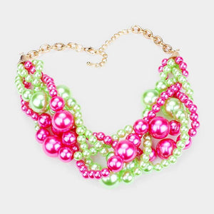 We Sell Fashion Gorgeous Pink Green Beaded Braided Pearl Necklace Set