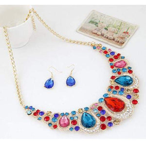 We Sell Fashion Luxury Multi-color Waterdrop Diamond Decorated Hollow Out Jewelry Set