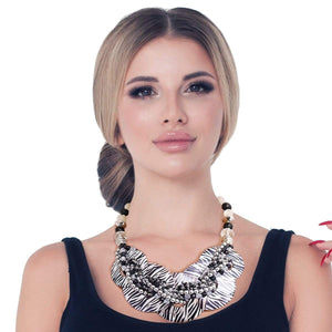 We Sell Fashion Necklace Zebra Disc Beaded Necklace Set with Matching Earrings