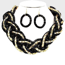 We Sell Fashion Necklaces Black Gold Braided Metal Chain Necklace with Matching Earrings