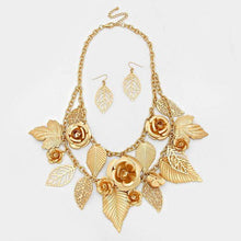 We Sell Fashion Necklaces Double Layer Metal Flower and Left Bib Necklace with Matching Earrings