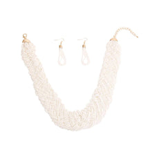 We Sell Fashion Necklaces Elegant but Simple Cream Seed Bead Braided Collar Set w Earrings