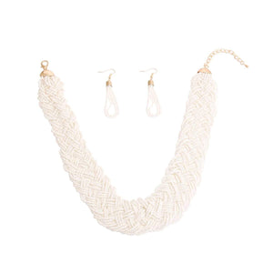 We Sell Fashion Necklaces Elegant but Simple Cream Seed Bead Braided Collar Set w Earrings