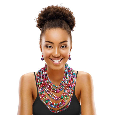 We Sell Fashion Necklaces Tribal Bohemian Multi Color Multi Pearl Necklace with Matching Earrings