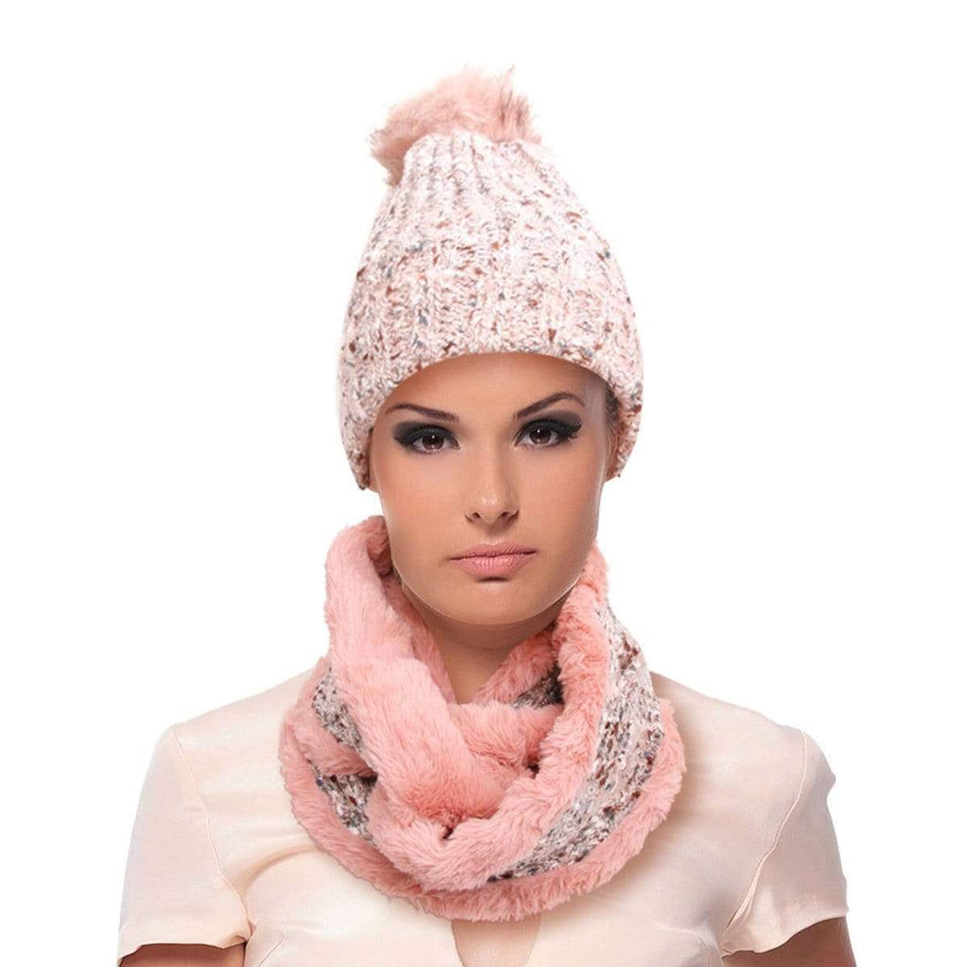 We Sell Fashion Scarf Stylish Pink Cable Knit Scarf and Hat Set