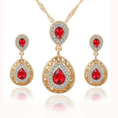 We Sell Fashion Women's Costume Jewelry Red Necklace w Faux Gold Trim w Matching Earrings