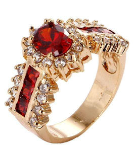 Wish Rings Fashion Women's Wedding Size 7 Ruby & CZ 18K Yellow Gold Filled Ring
